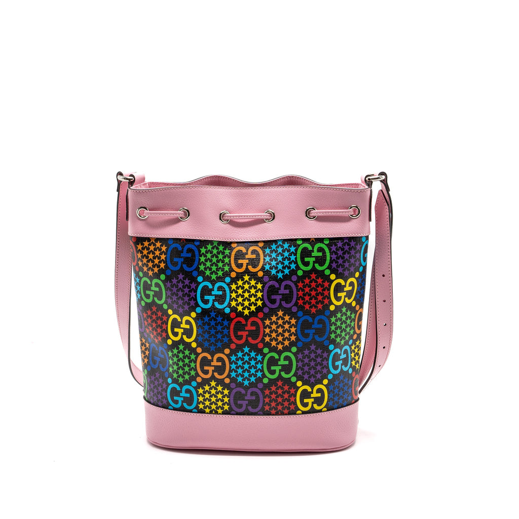 GUCCI LARGE DRAWSTRING BUCKET BAG MULTICOLOUR BLACK / PINK SHW
