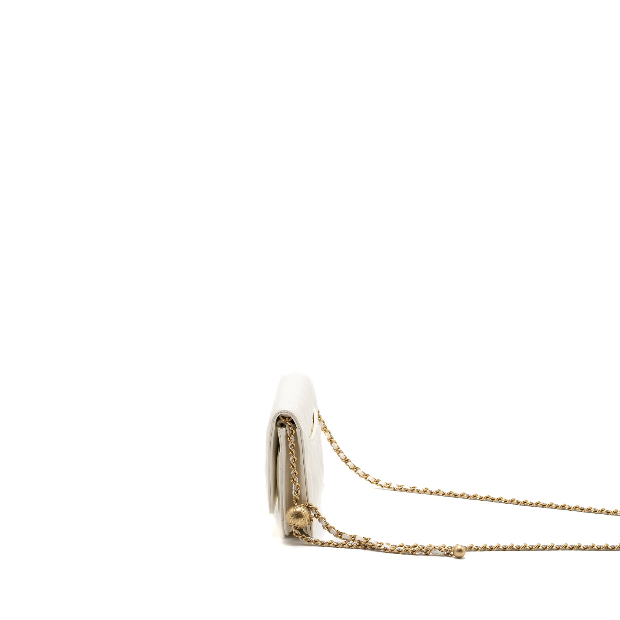CHANEL PEARL CRUSH WALLET ON CHAIN LAMBSKIN WHITE GHW (MICROCHIP)