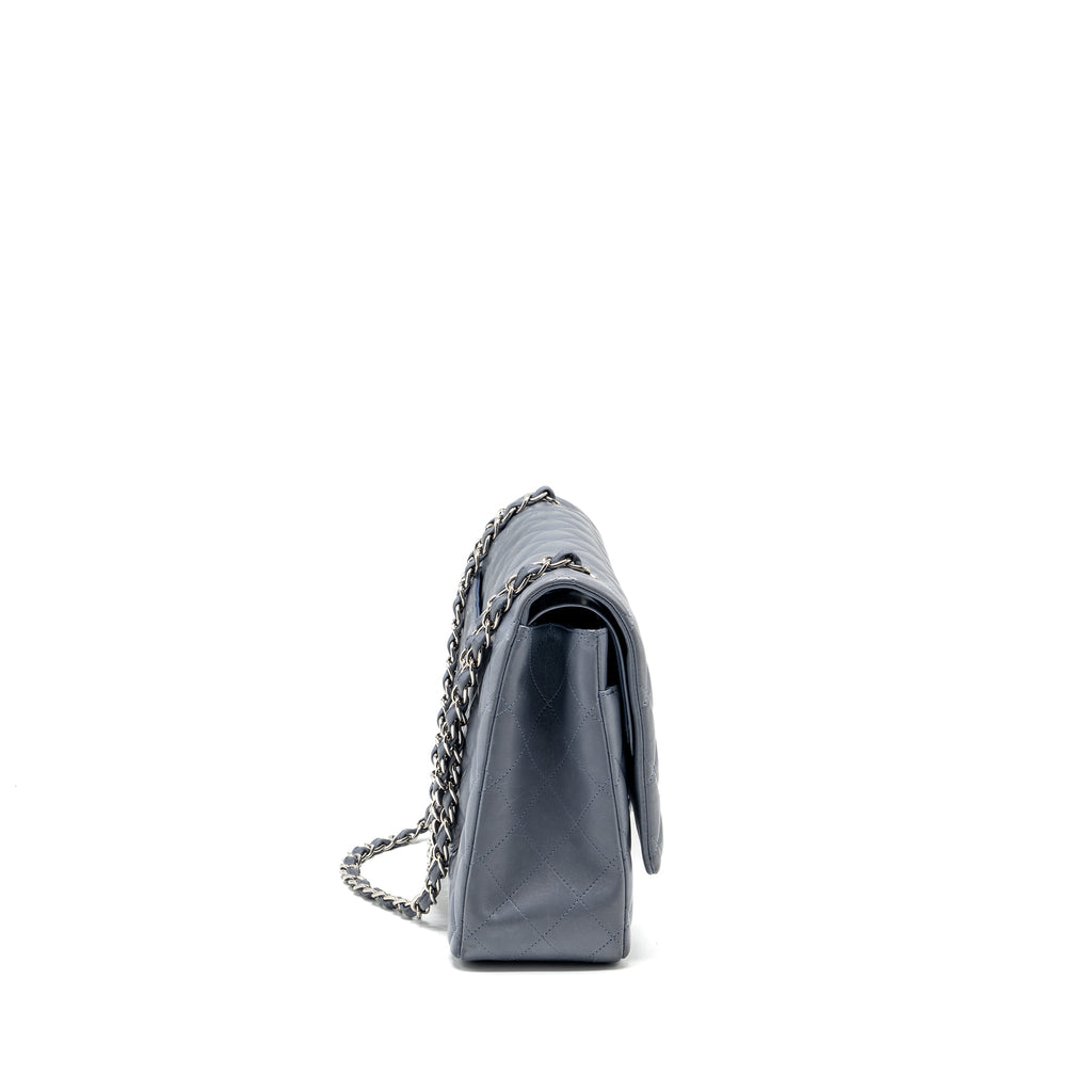 CHANEL MAXI CLASSIC DOUBLE FLAP BAG LAMBSKIN LAVENDER BLUE SHW