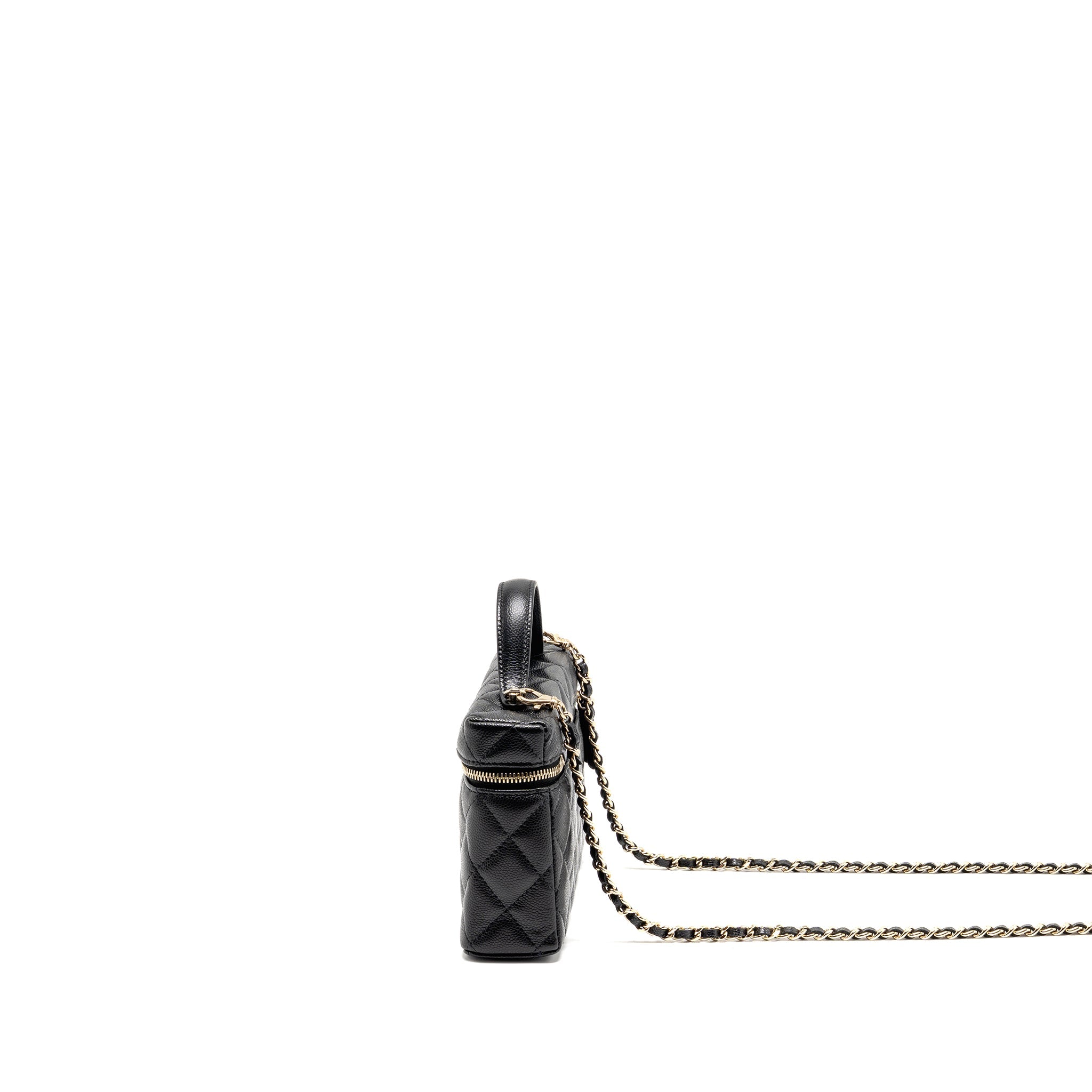 CHANEL 25P CC TOP HANDLE VANITY WITH CHAIN CAVIAR BLACK LGHW (MICROCHIP)