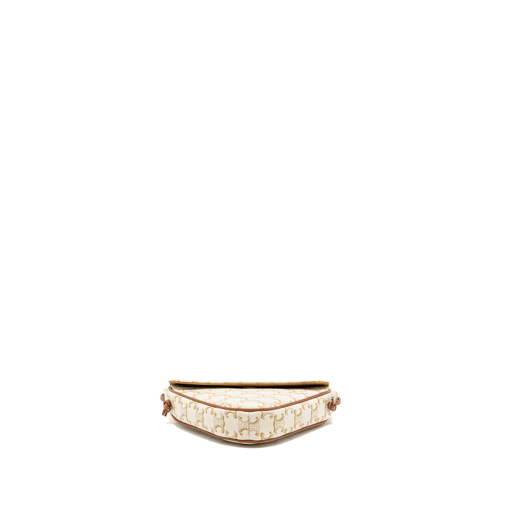 CELINE TRIANGLE SHOULDER BAG TRIOMPHE CANVAS WHITE/TAN