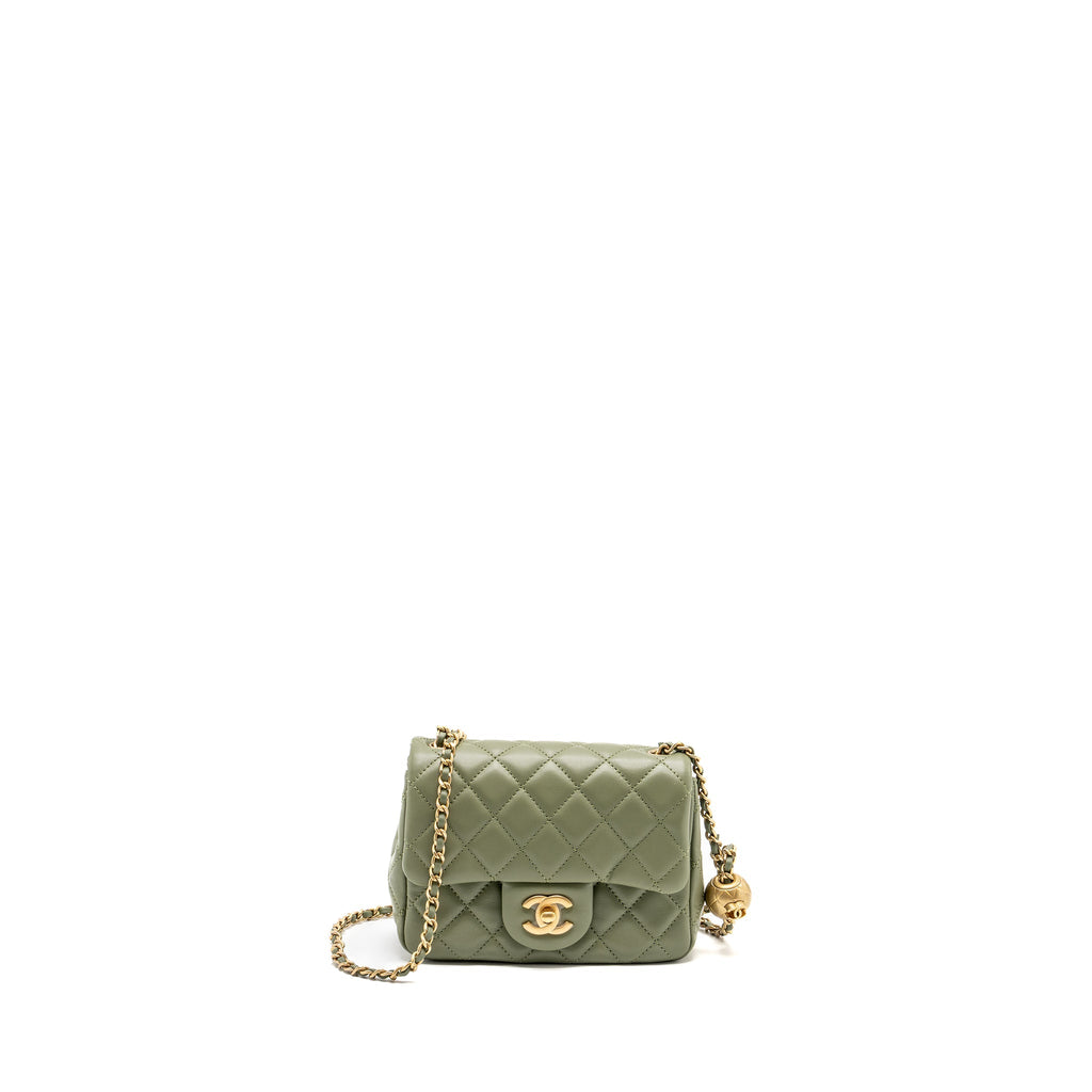 CHANEL PEARL CRUSH MINI SQUARE FLAP BAG LAMBSKIN GREEN GHW (MICROCHIP)