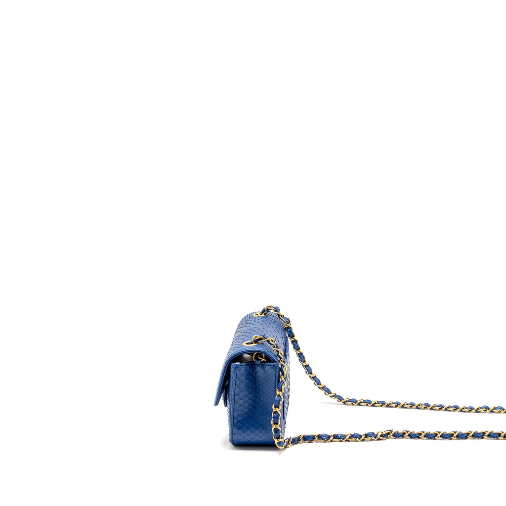 CHANEL MINI RECTANGULAR FLAP BAG PYTHON BLUE GHW
