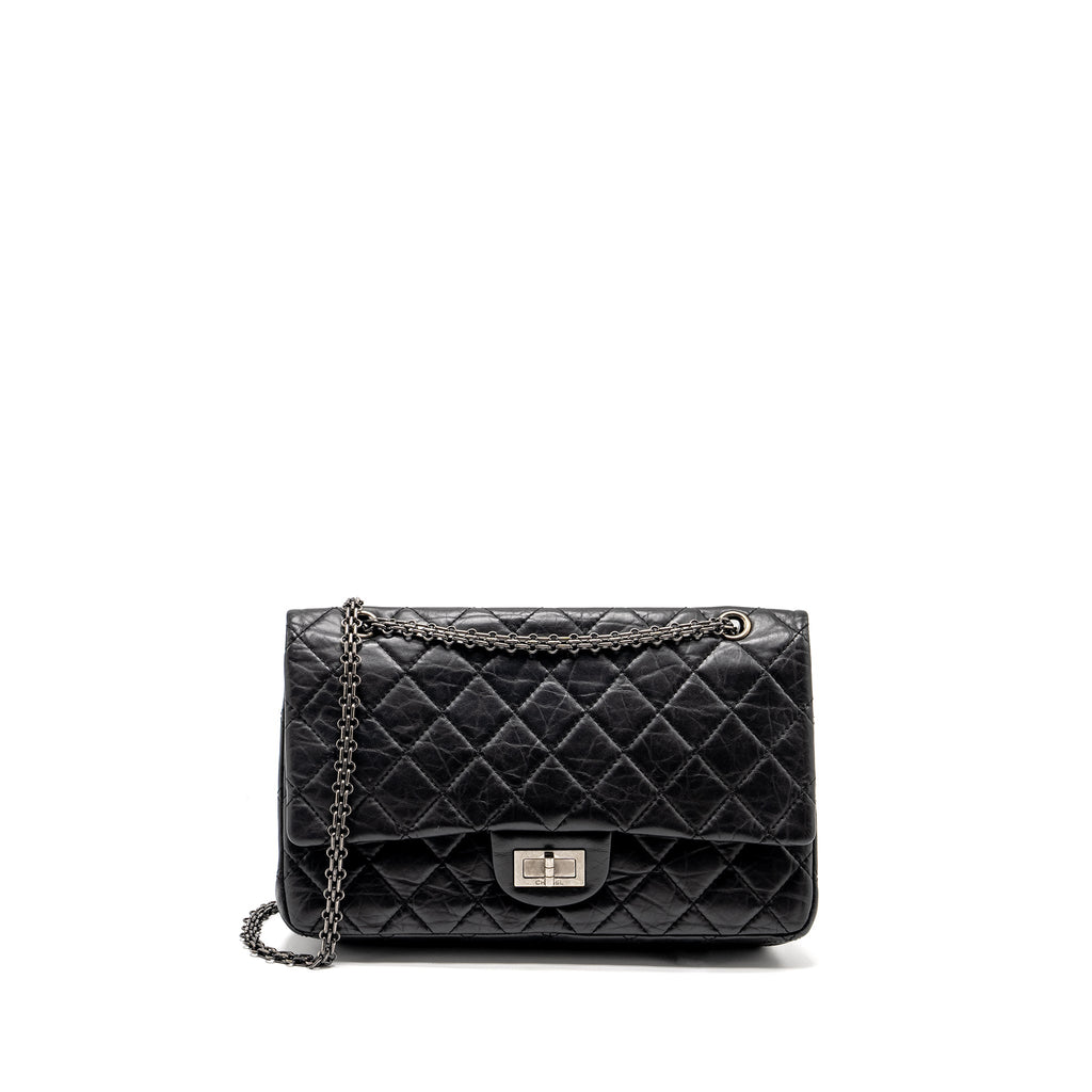 CHANEL 2.55 227 REISSUE FLAP BAG AGED CALFSKIN BLACK RUTHENIUM HARDWARE
