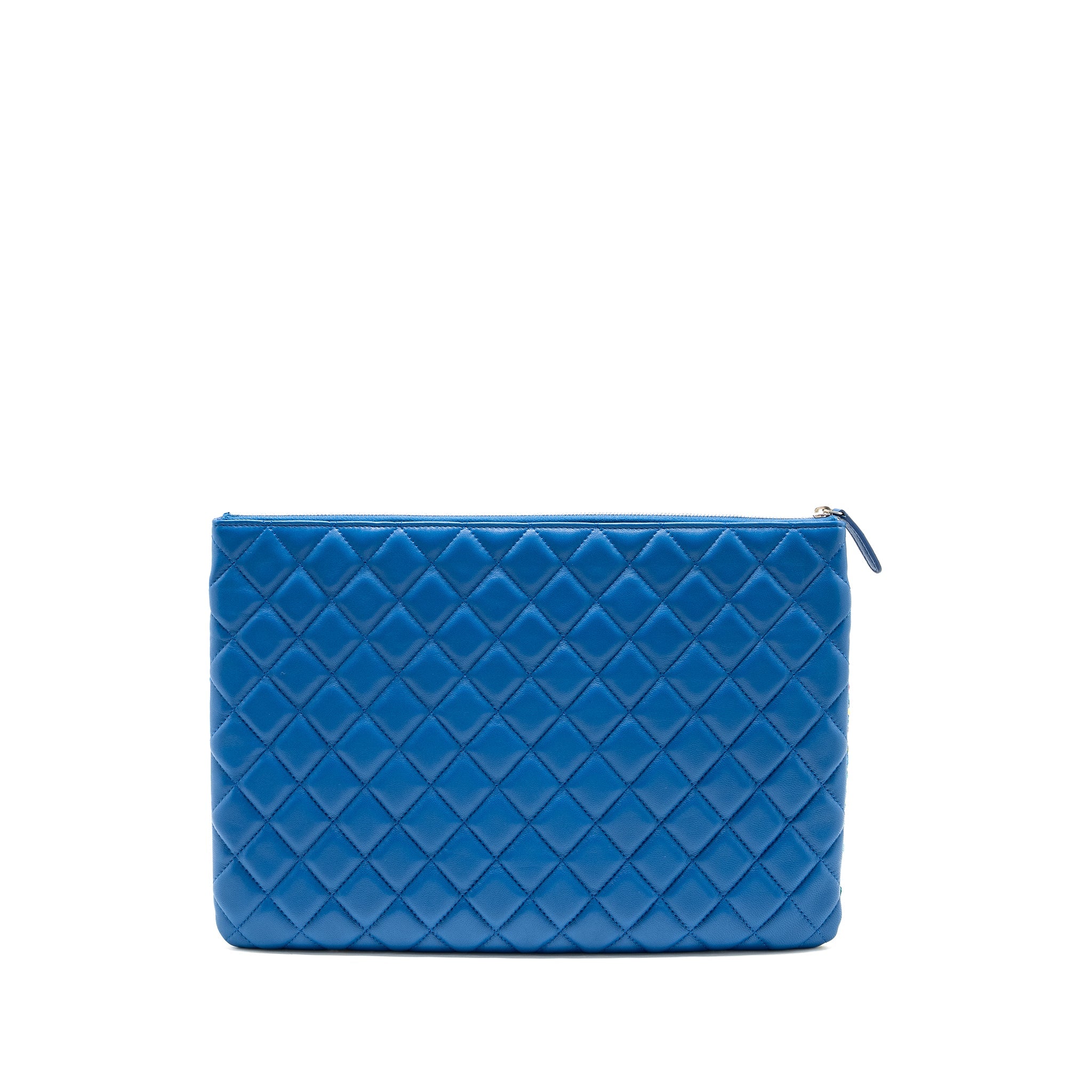 CHANEL QUILTED O-CASE POUCH TWEED/LEATHER BLUE/MULTICOLOUR SHW