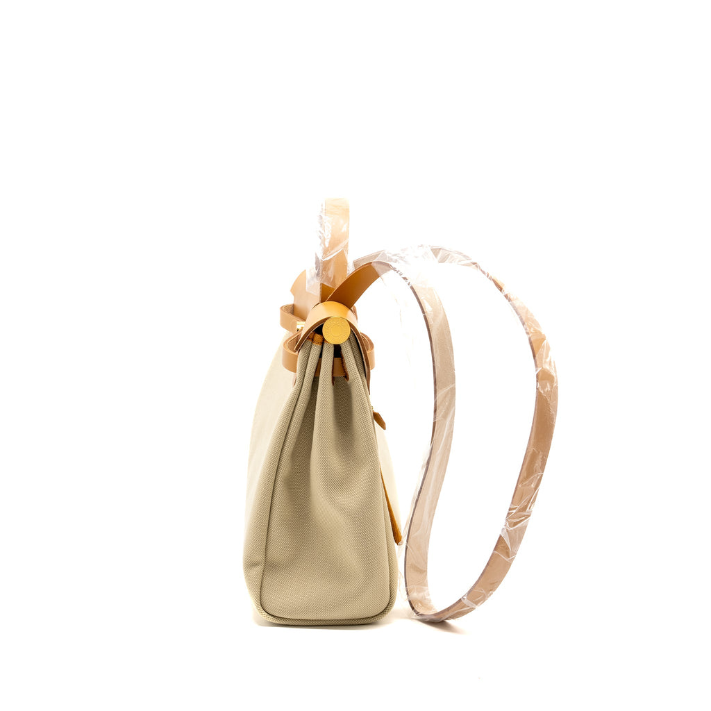 HERMES HERBAG 31 ZIP BAG CANVAS / HUNTER BETON / NATURAL SABLE GHW