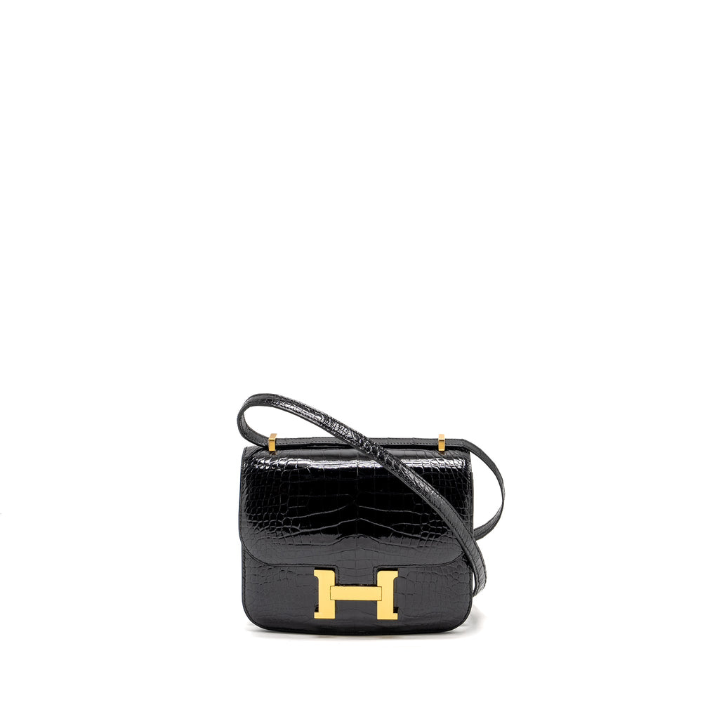 HERMES MINI CONSTANCE SHINY ALLIGATOR MISSISSIPPIENS BLACK GHW