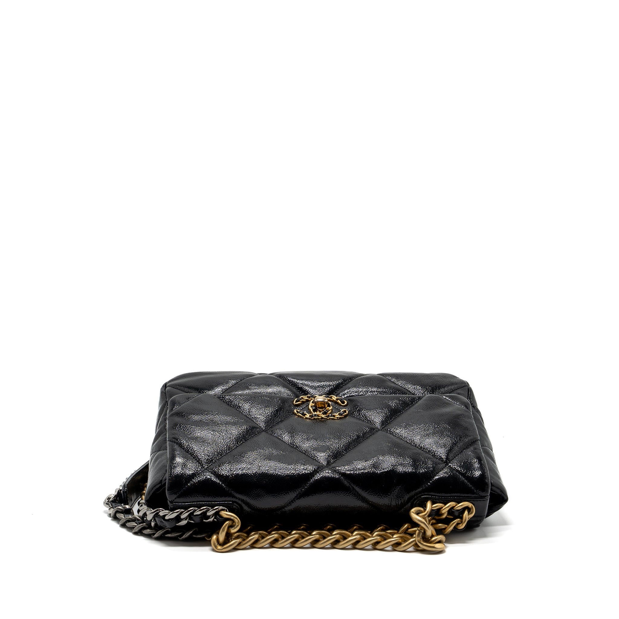 CHANEL MEDIUM 19 BAG SHINY CALFSKIN BLACK MULTICOLOUR HARDWARE
