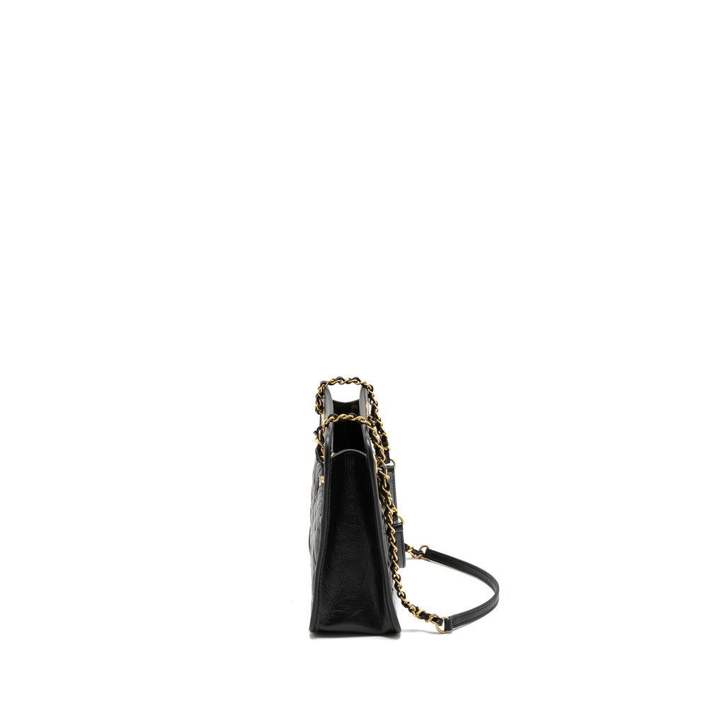 CHANEL 23S CLUTCH BAG WITH CHAIN CALFSKIN BLACK BRUSHED GHW (MICROCHIP)