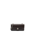 CHANEL EAST WEST CLASSIC QUILTED FLAP BAG CAVIAR CHOCOLATE SHW