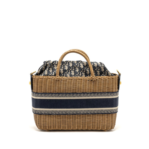 DIOR WICKER BASKET SHOULDER BAG BLUE DIOR OBLIQUE JACQUARD GHW