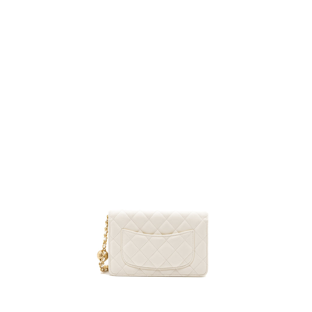 CHANEL PEARL CRUSH WALLET ON CHAIN LAMBSKIN WHITE GHW (MICROCHIP)