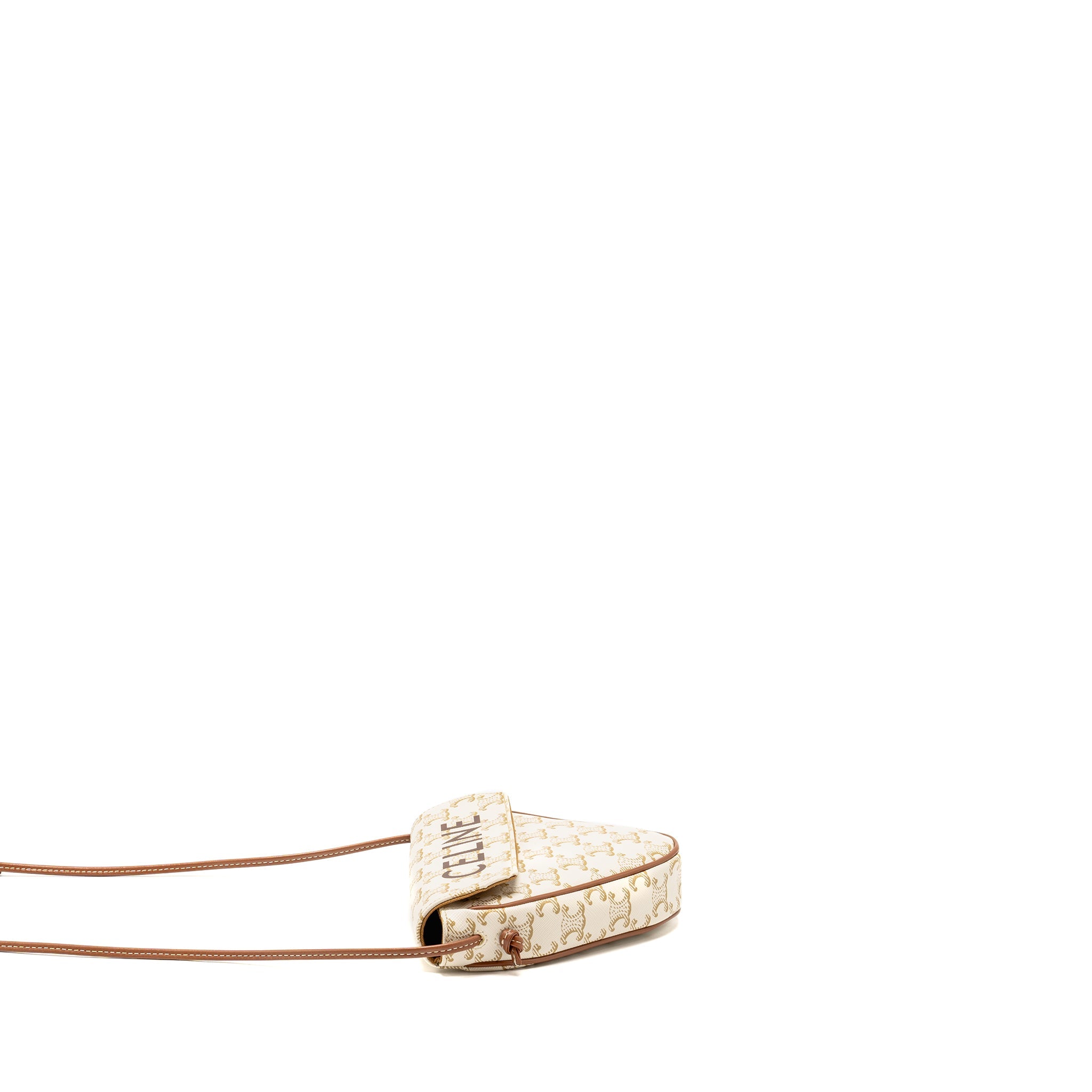 CELINE TRIANGLE SHOULDER BAG TRIOMPHE CANVAS WHITE/TAN