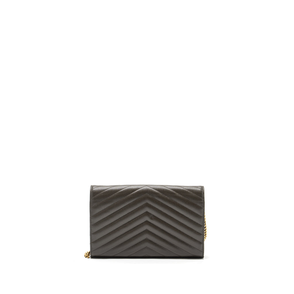 SAINT LAURENT/YSL ENVELOP CHAIN BAG GRAINED CALFSKIN DARK GREEN GHW
