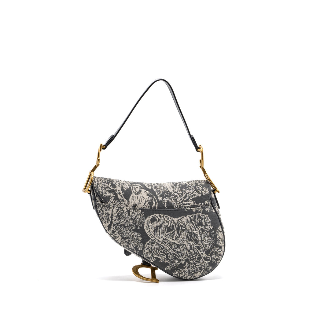 DIOR SADDLE BAG TOILE DE JOUY CANVAS / LEATHER GREY GHW