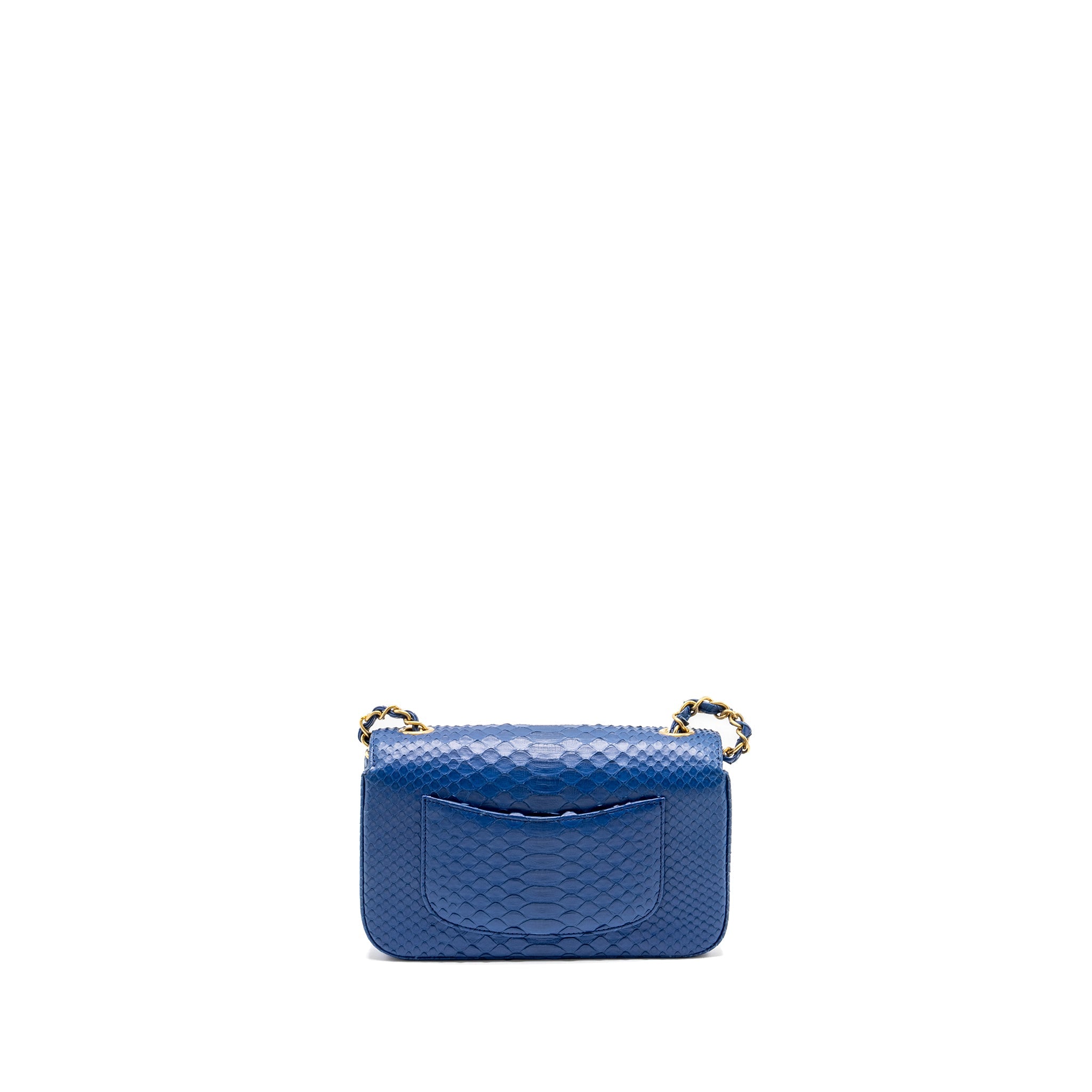 CHANEL MINI RECTANGULAR FLAP BAG PYTHON BLUE GHW