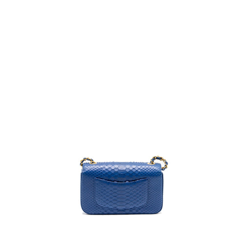 CHANEL MINI RECTANGULAR FLAP BAG PYTHON BLUE GHW