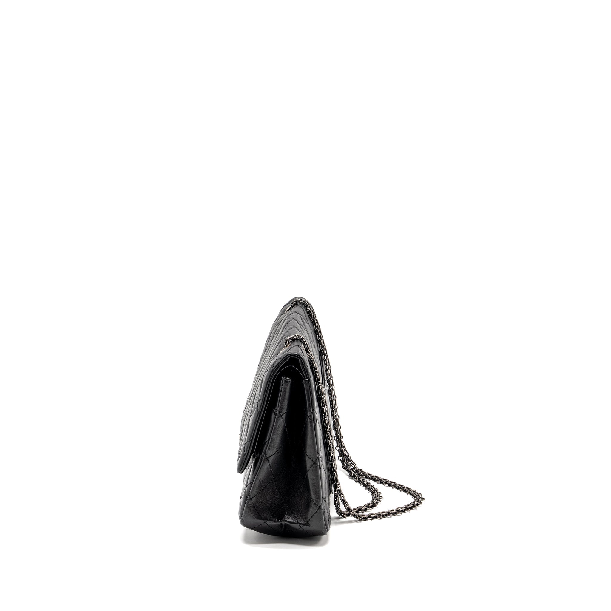 CHANEL 2.55 227 REISSUE FLAP BAG AGED CALFSKIN BLACK RUTHENIUM HARDWARE