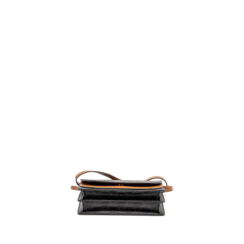 CELINE WALLET ON STRAP TRIOMPHE CANVAS /SMOOTH LAMBSKIN TAN GHW