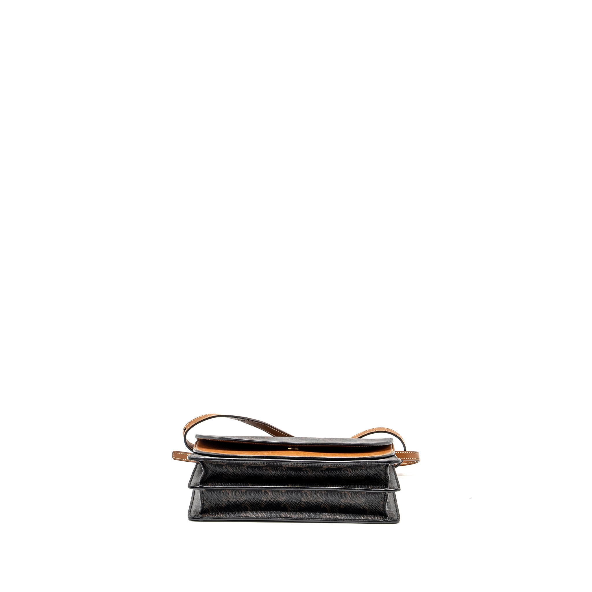 CELINE WALLET ON STRAP TRIOMPHE CANVAS /SMOOTH LAMBSKIN TAN GHW
