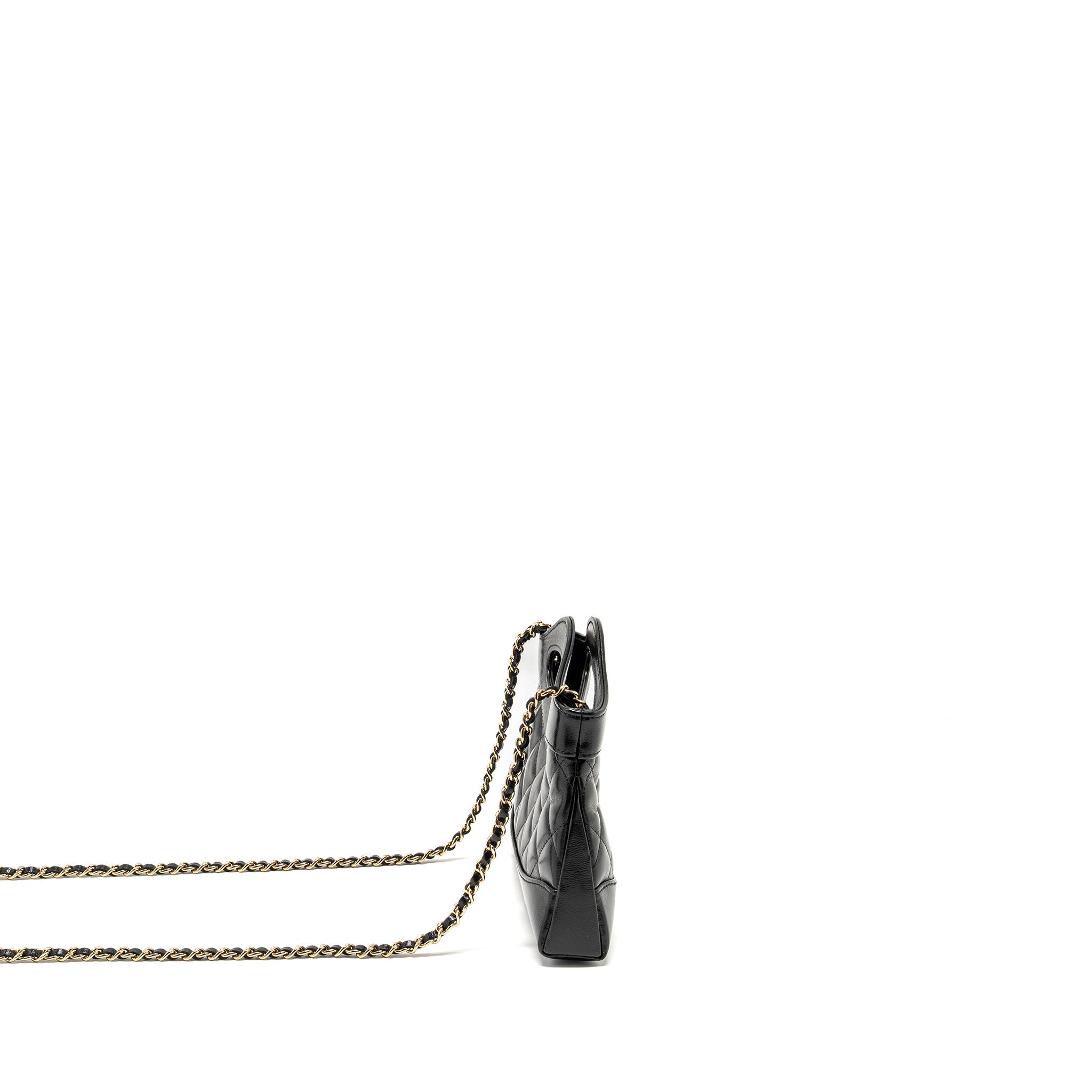 CHANEL MINI 31 CLUTCH WITH CHAIN SHINY LAMBSKIN BLACK LGHW (MICROCHIP)
