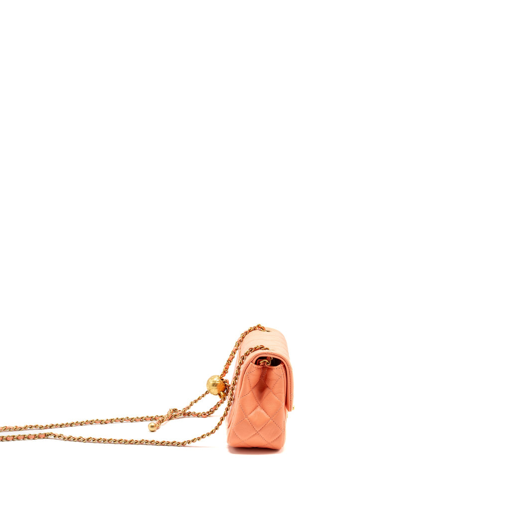 CHANEL PEARL CRUSH MINI SQUARE LAMBSKIN CORAL GHW (MICROCHIP)