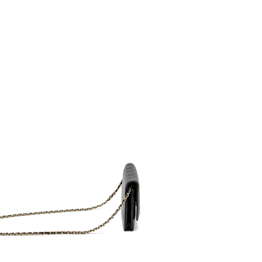 CHANEL DETAILED CC LOGO WALLET ON CHAIN CAVIAR BLACK GHW (MICROCHIP)
