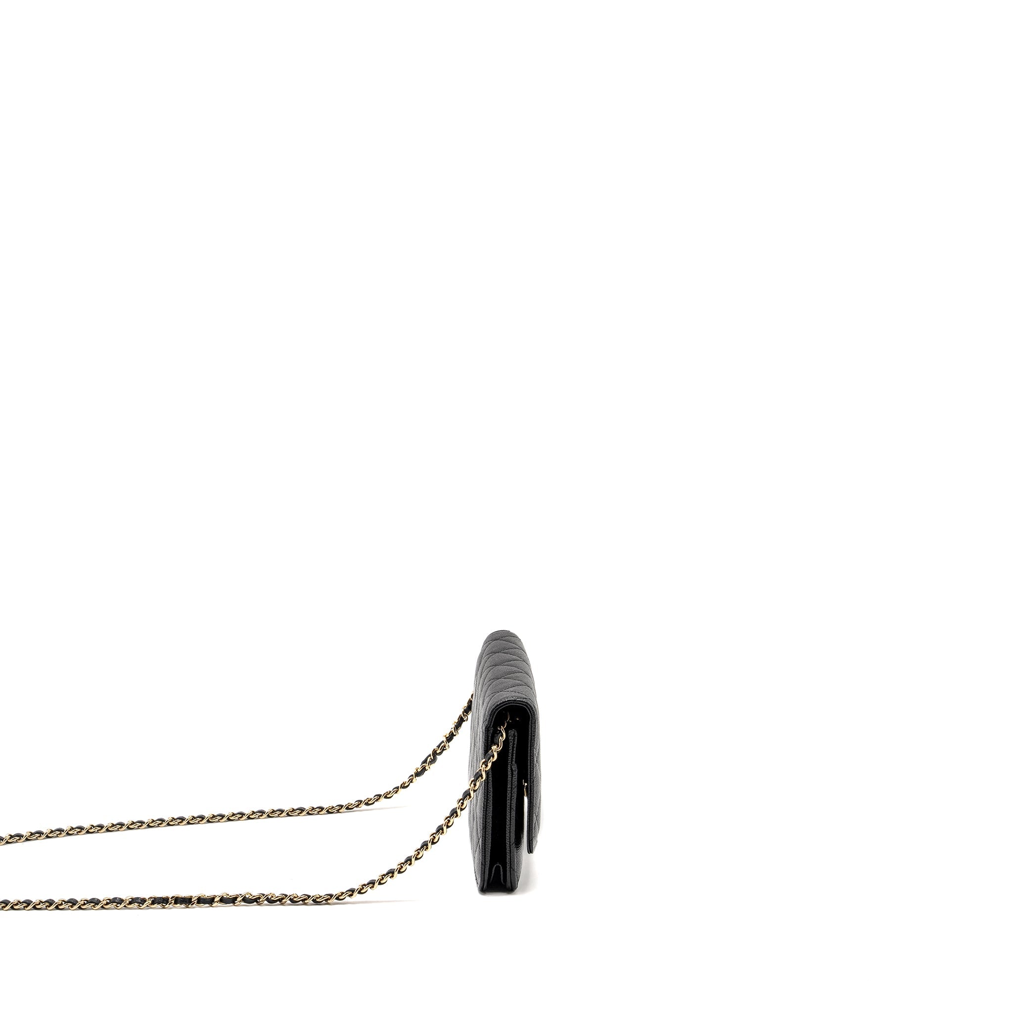 CHANEL DETAILED CC LOGO WALLET ON CHAIN CAVIAR BLACK GHW (MICROCHIP)