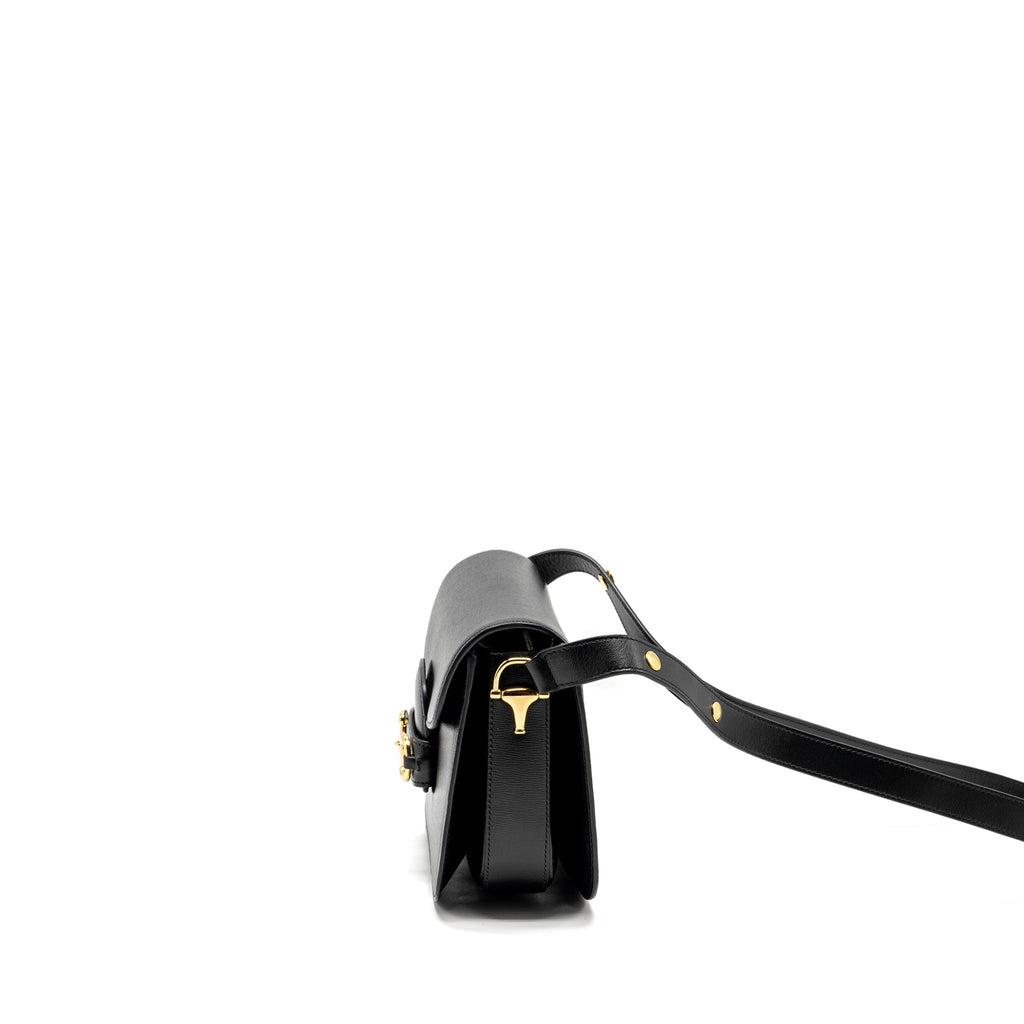 GUCCI HORSEBIT 1955 SHOULDER BAG CALFSKIN BLACK GHW