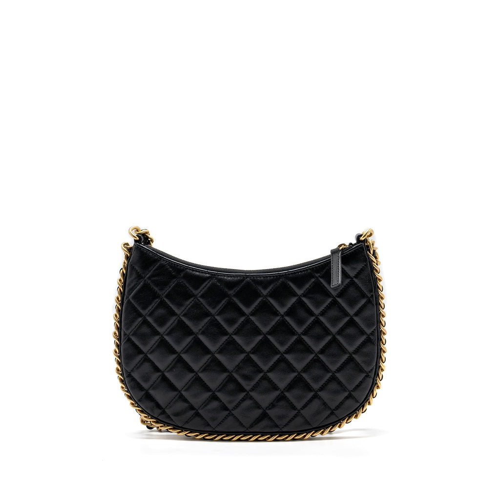 CHANEL MOON HOBO SHOULDER / CROSSBODY BAG GOATSKIN BLACK BRUSHED GHW (MICROCHIP)