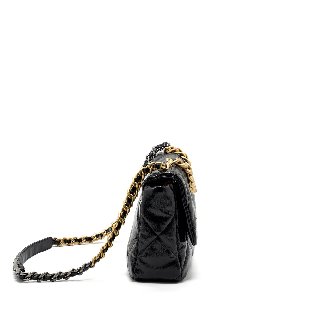 CHANEL MEDIUM 19 BAG SHINY CALFSKIN BLACK MULTICOLOUR HARDWARE