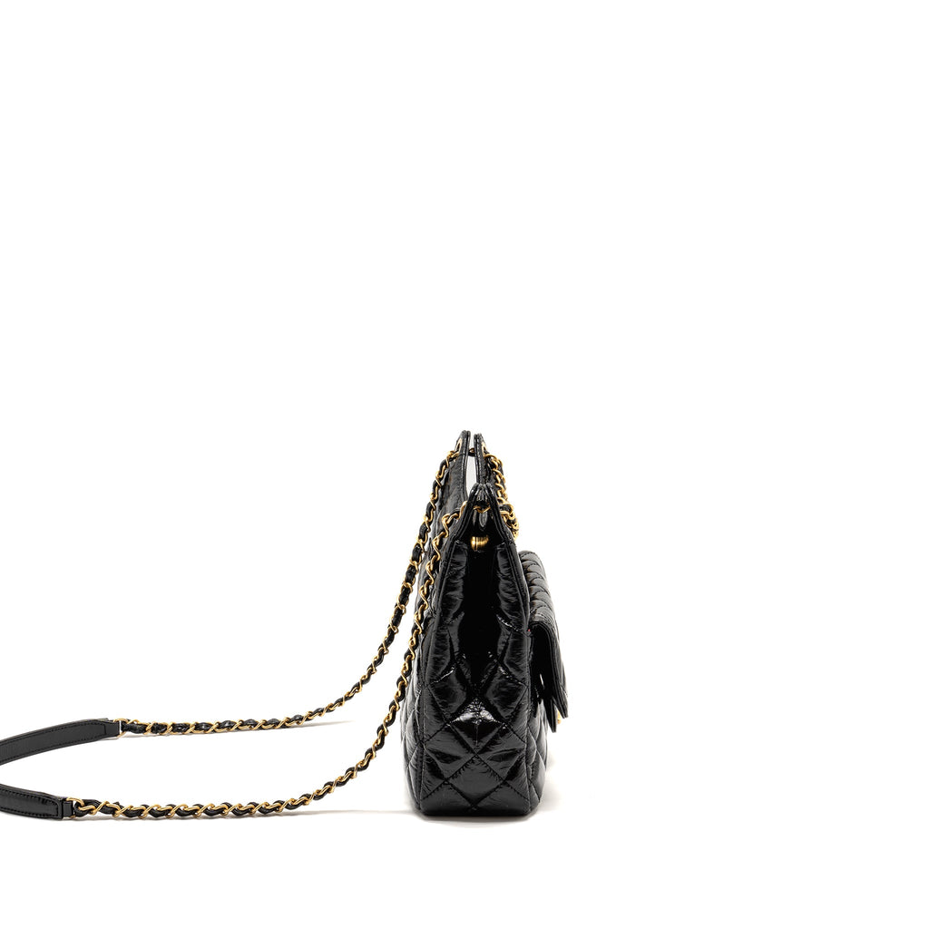 CHANEL HOBO BAG SHINY CALFSKIN BLACK GHW (MICROCHIP)