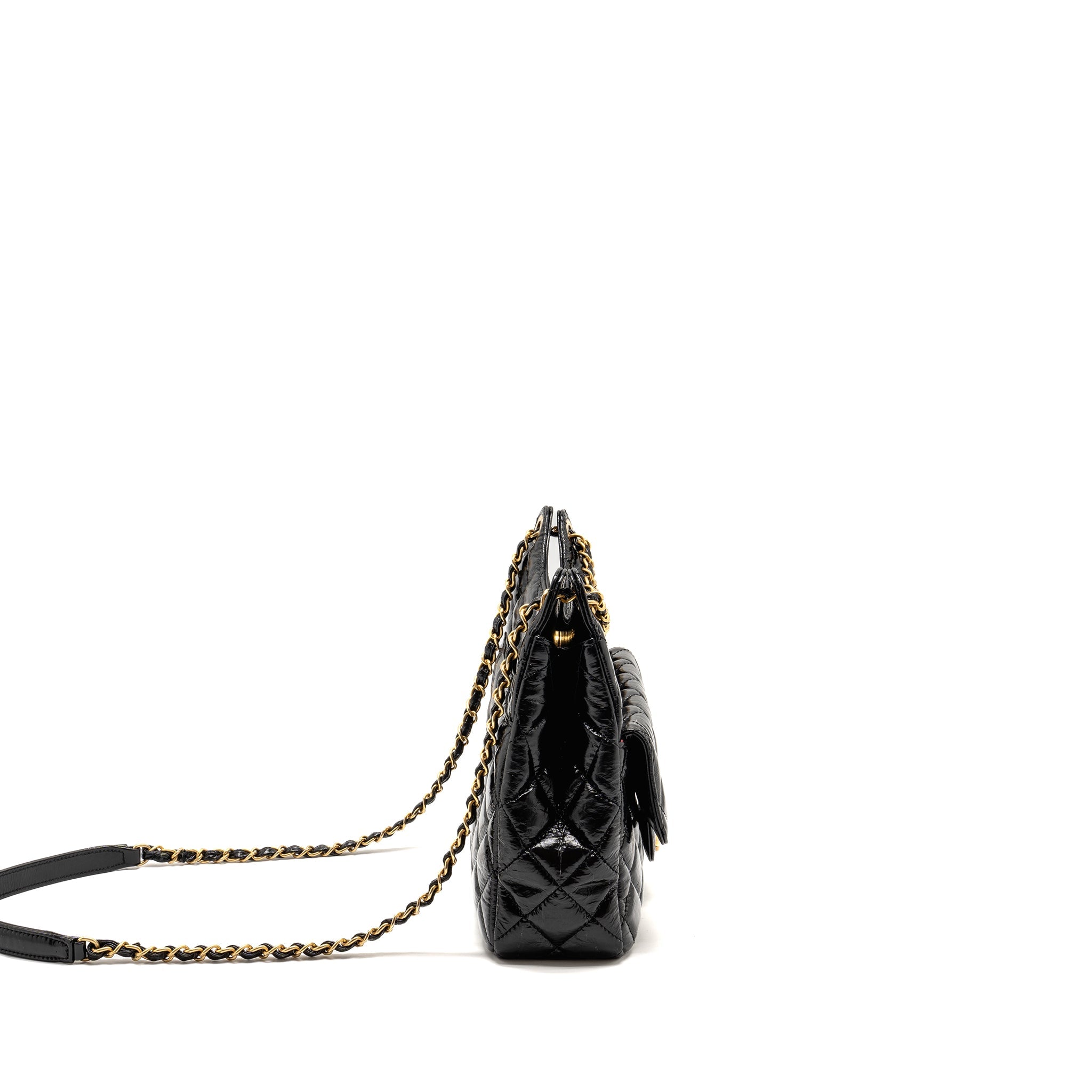 CHANEL HOBO BAG SHINY CALFSKIN BLACK GHW (MICROCHIP)
