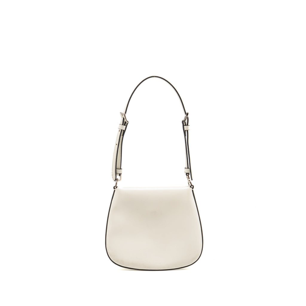 PRADA MINI CLEO SHOULDER BAG BRUSHED LEATHER WHITE SHW