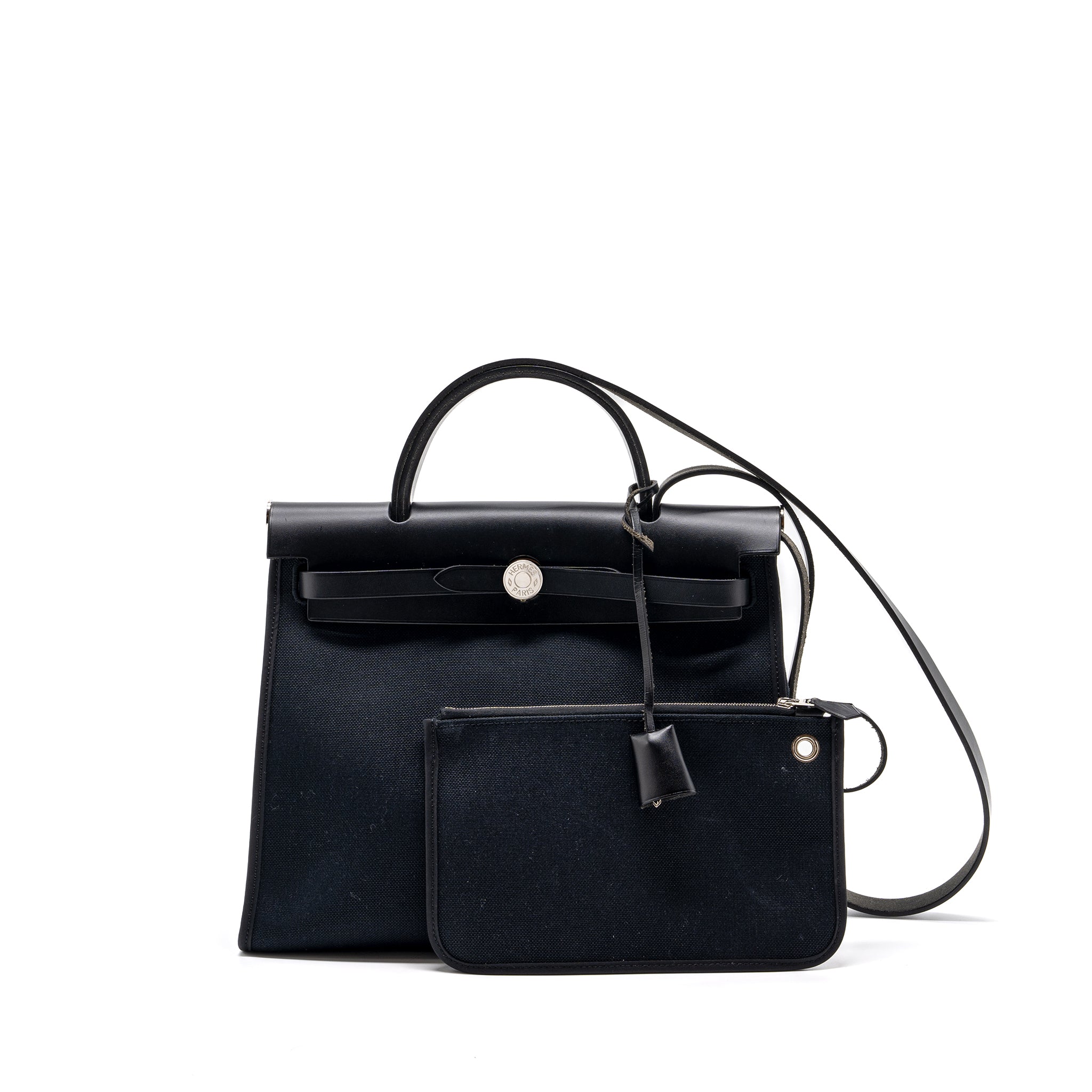 HERMES HERBAG 31 ZIP BAG CANVAS/ HUNTER BLACK SHW