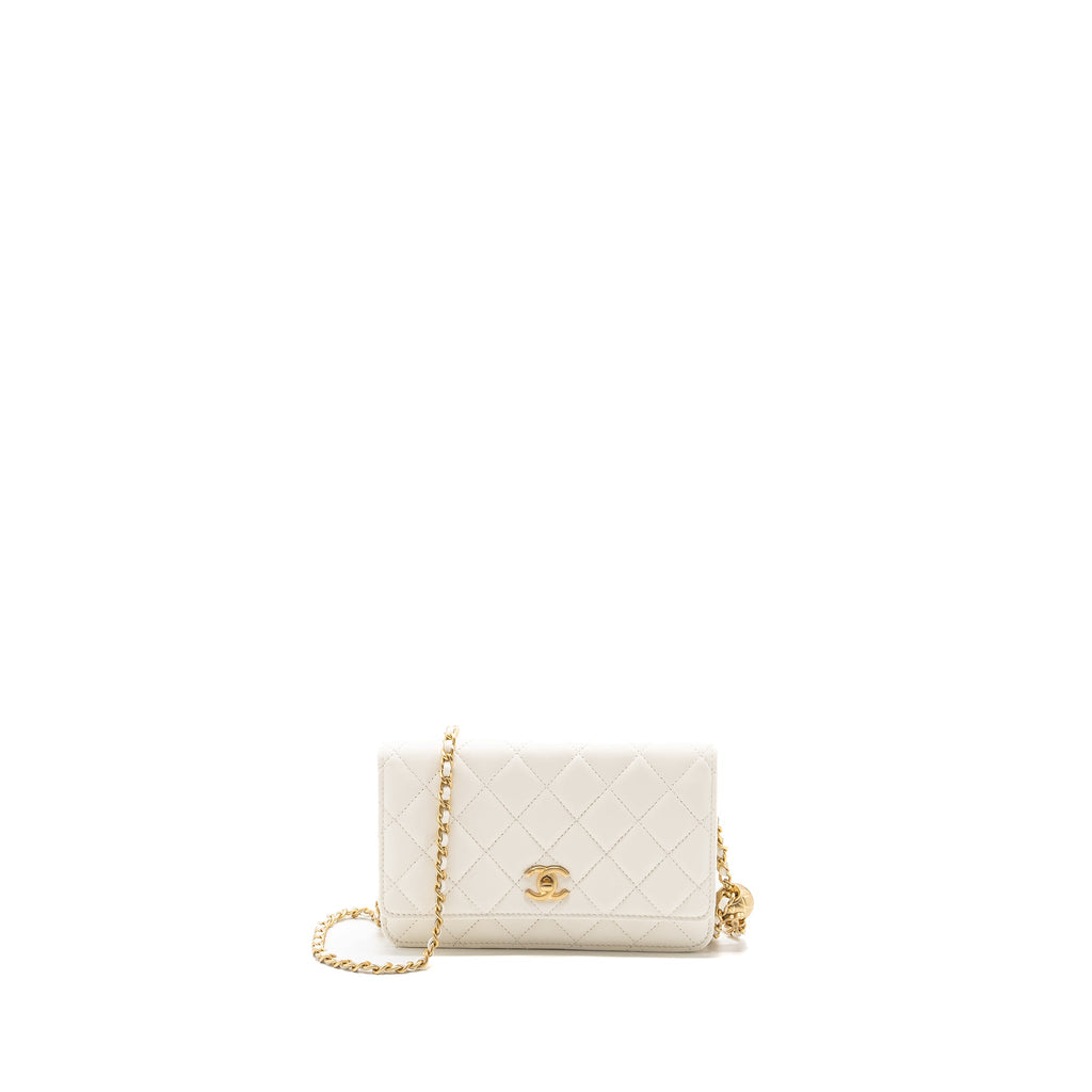 CHANEL PEARL CRUSH WALLET ON CHAIN LAMBSKIN WHITE GHW (MICROCHIP)
