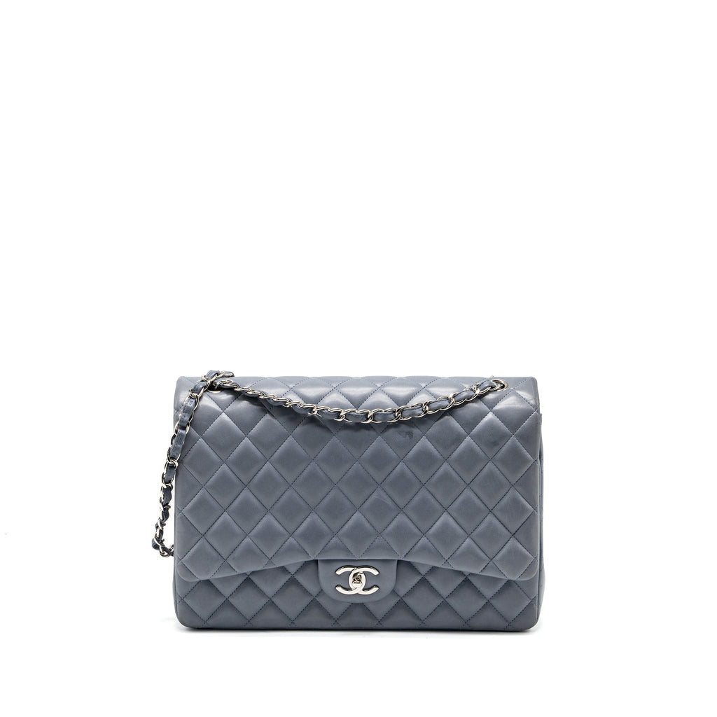 CHANEL MAXI CLASSIC DOUBLE FLAP BAG LAMBSKIN LAVENDER BLUE SHW