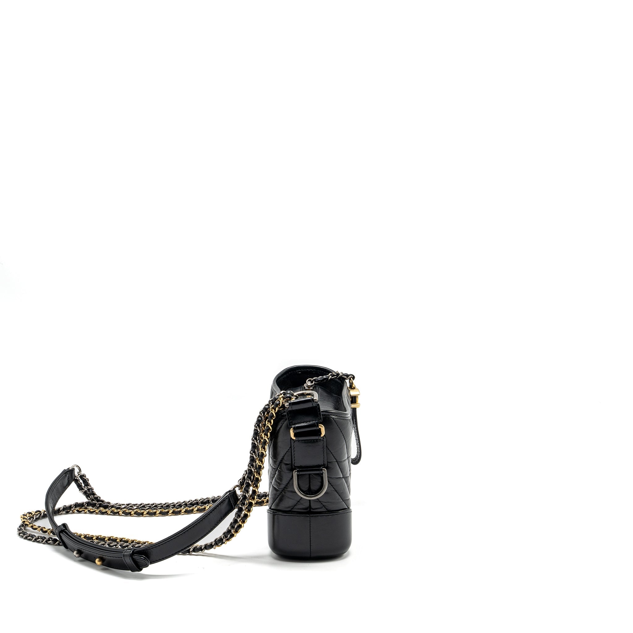 CHANEL SMALL GABRIELLE HOBO BAG CHEVRON AGED CALFSKIN BLACK MULTICOLOUR HARDWARE