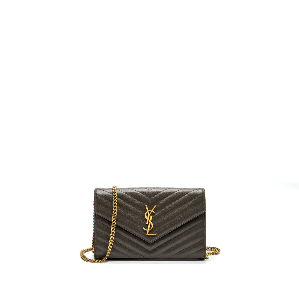 SAINT LAURENT/YSL ENVELOP CHAIN BAG GRAINED CALFSKIN DARK GREEN GHW