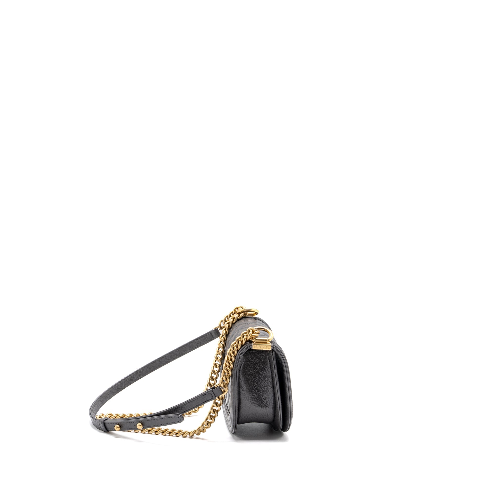 CHANEL 22A ROUND BOY MESSENGER BAG CAVIAR GREY GHW(MICROCHIP)