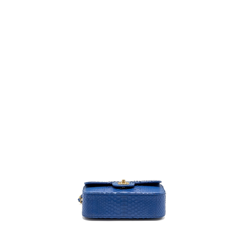 CHANEL MINI RECTANGULAR FLAP BAG PYTHON BLUE GHW