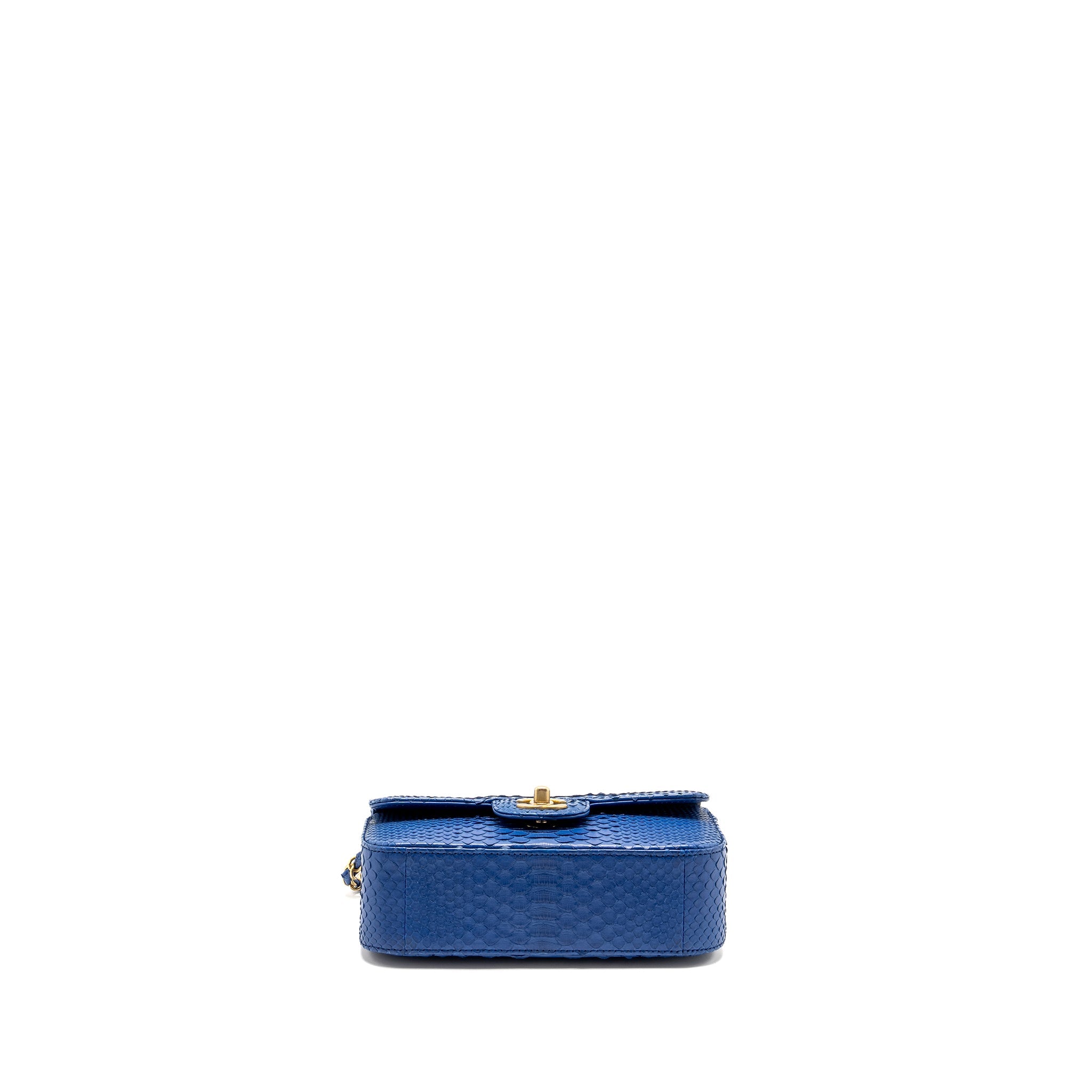 CHANEL MINI RECTANGULAR FLAP BAG PYTHON BLUE GHW