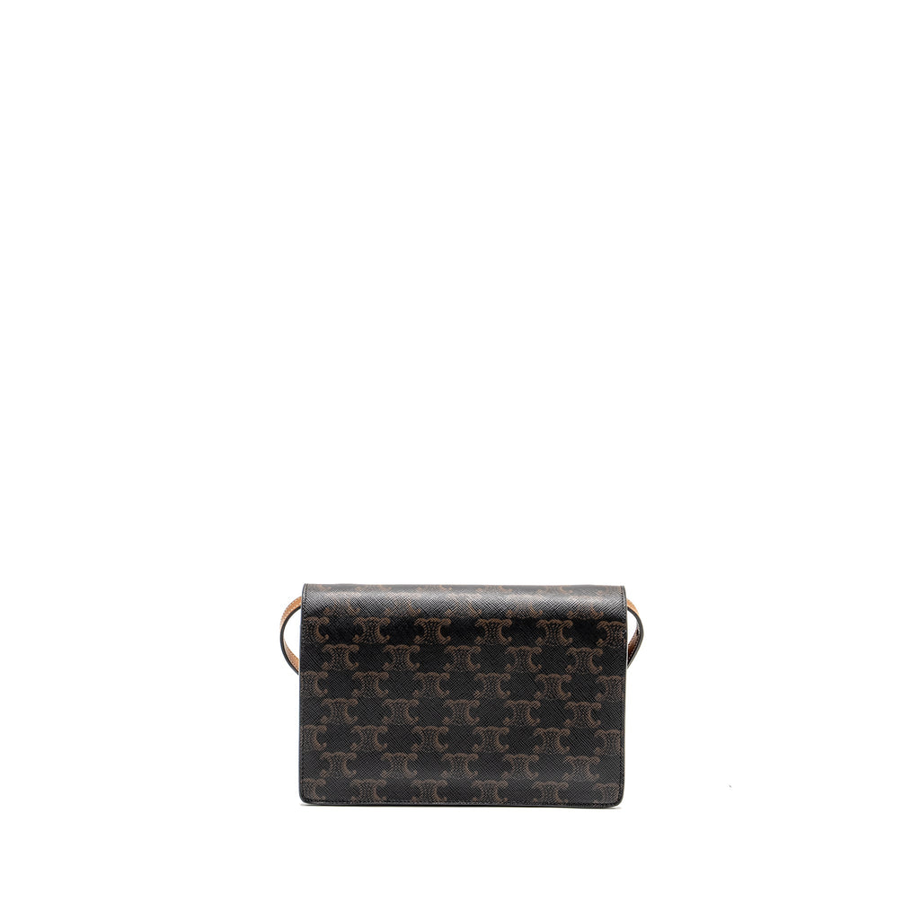 CELINE WALLET ON STRAP TRIOMPHE CANVAS /SMOOTH LAMBSKIN TAN GHW
