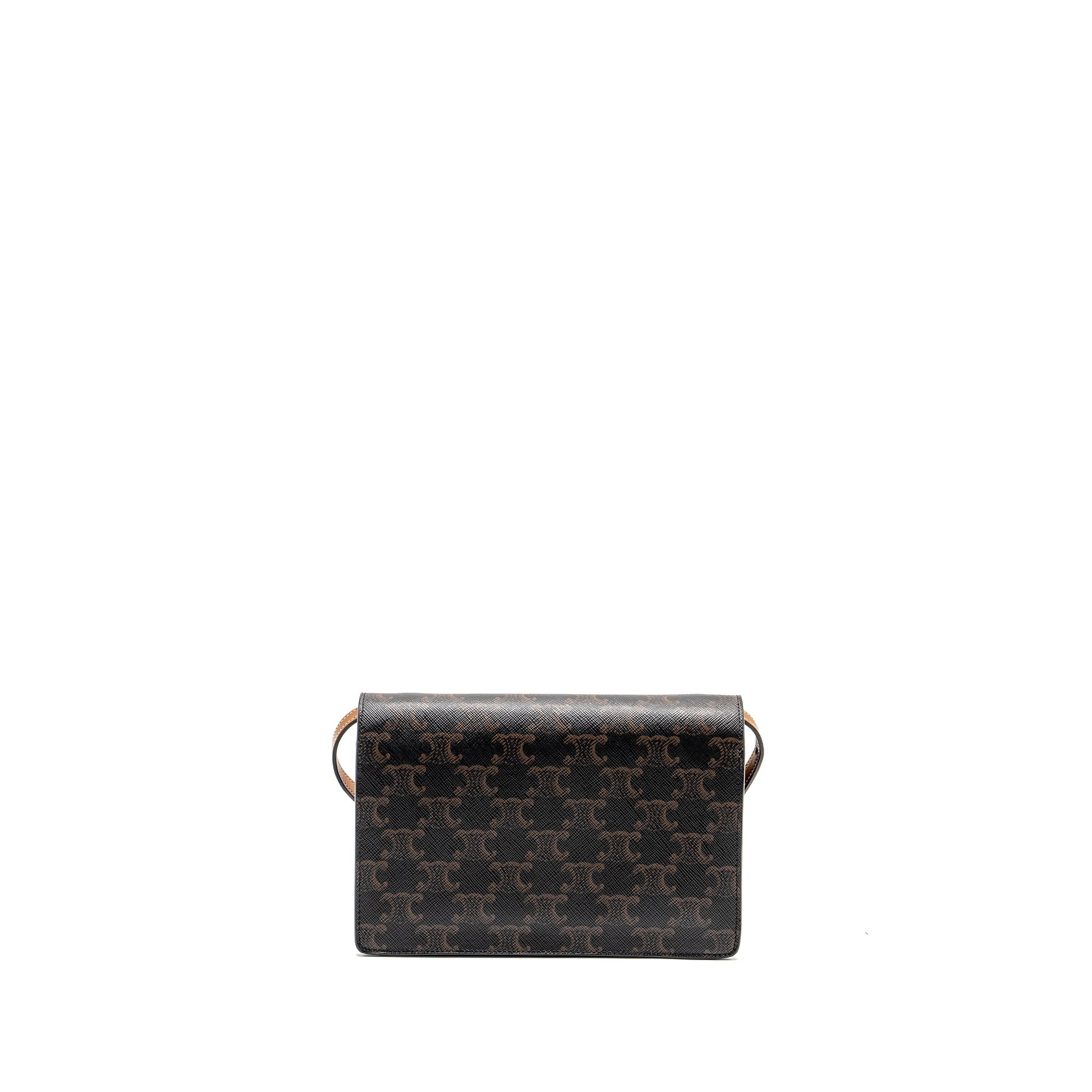 CELINE WALLET ON STRAP TRIOMPHE CANVAS /SMOOTH LAMBSKIN TAN GHW