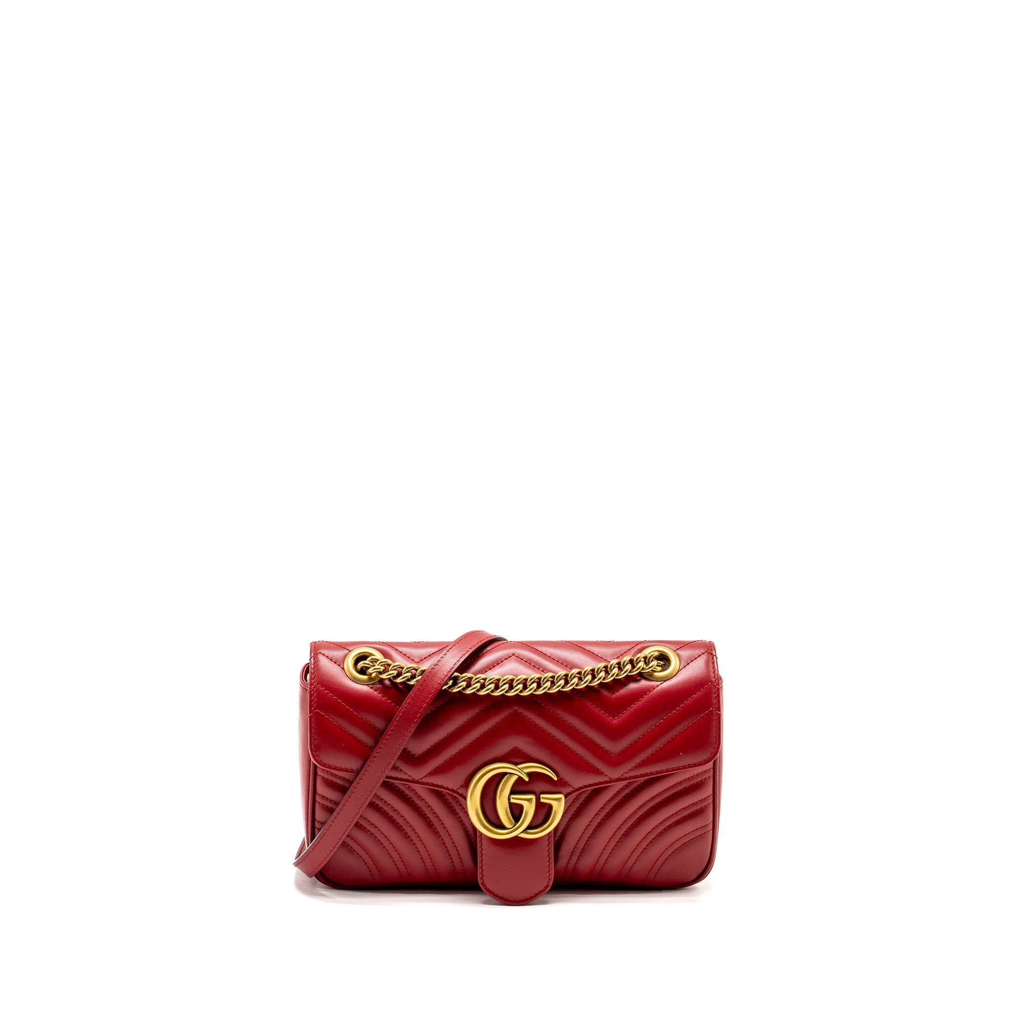 GUCCI SMALL GG MARMONT BAG CALFSKIN RED BRUSHED GHW