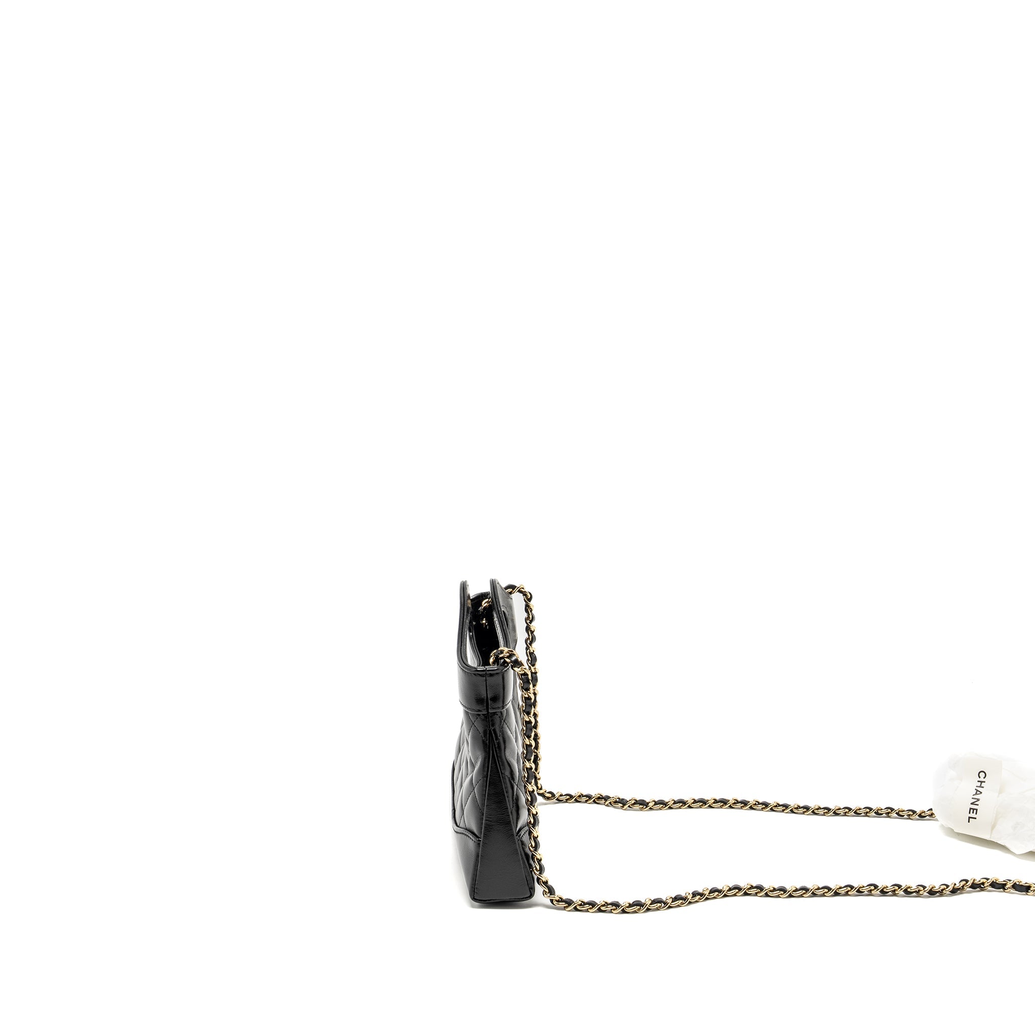 CHANEL MINI 31 CLUTCH WITH CHAIN SHINY LAMBSKIN BLACK LGHW (MICROCHIP)