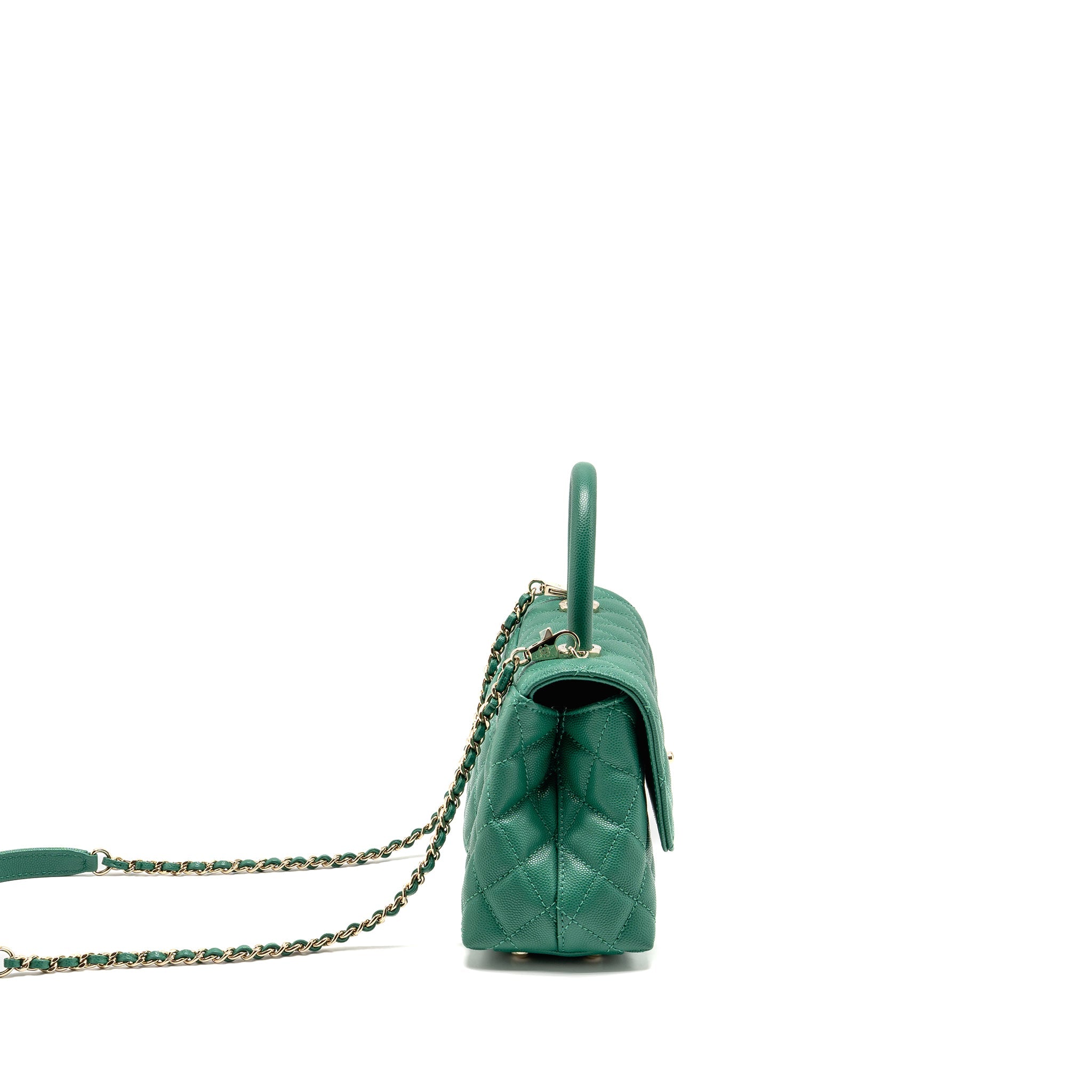 CHANEL SMALL COCO HANDLE CAVIAR GREEN LGHW (MICROCHIP)