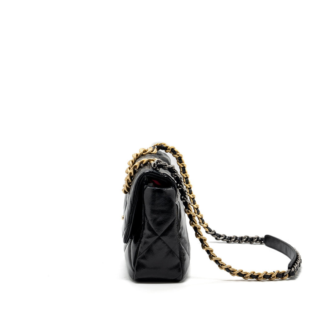 CHANEL MEDIUM 19 BAG SHINY CALFSKIN BLACK MULTICOLOUR HARDWARE