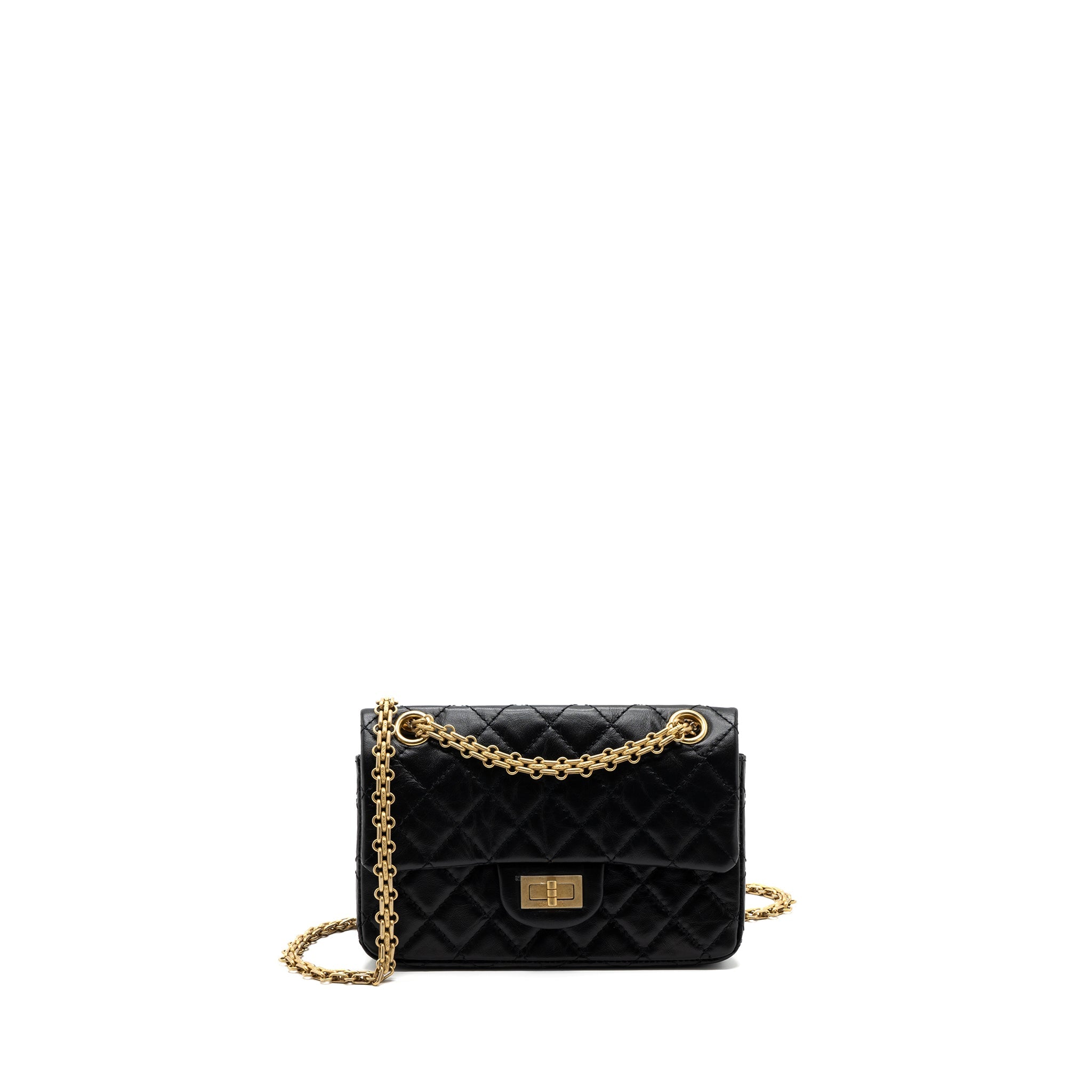 CHANEL MINI 2.55 REISSUE FLAP BAG AGED CALFSKIN BLACK BRUSHED GHW