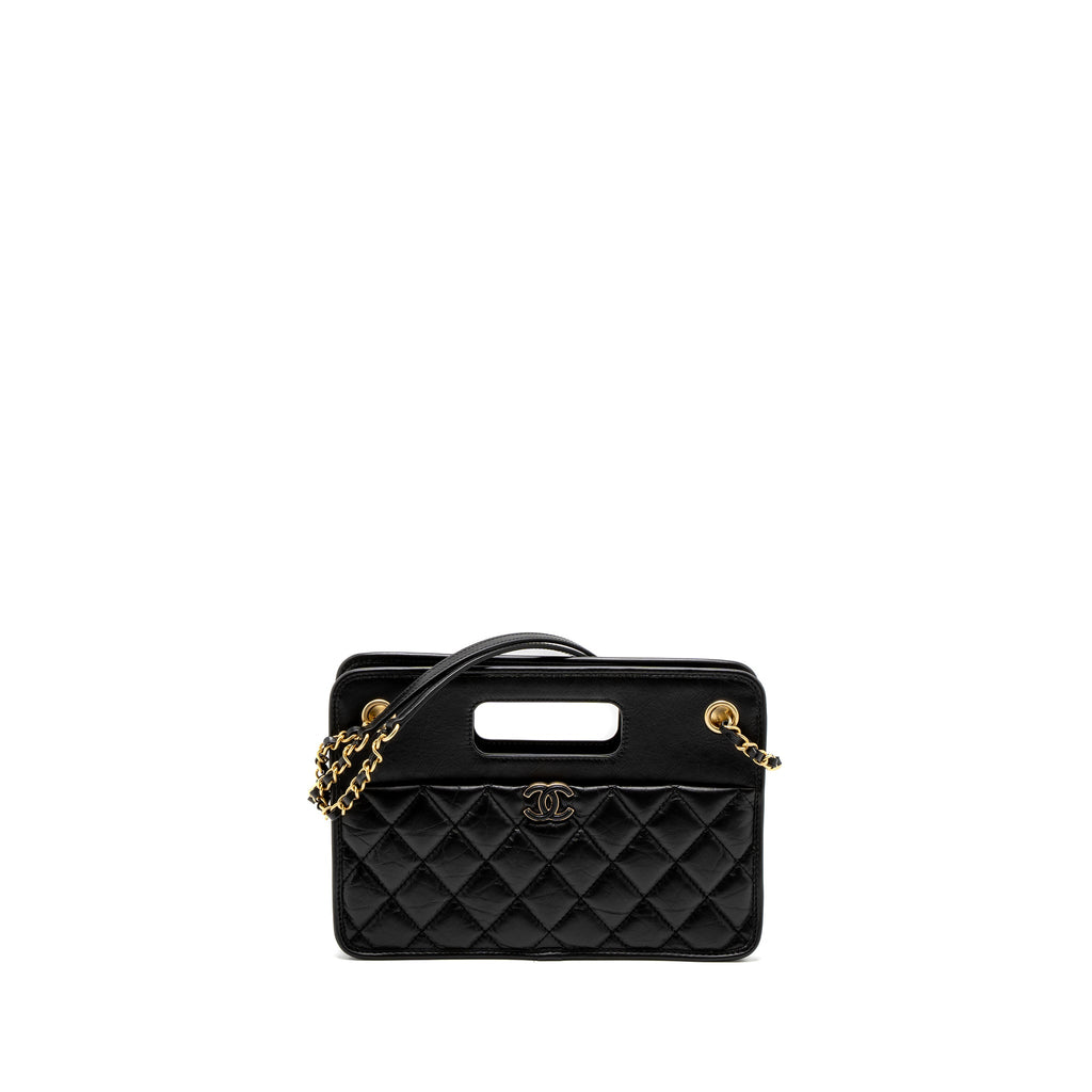 CHANEL 23S CLUTCH BAG WITH CHAIN CALFSKIN BLACK BRUSHED GHW (MICROCHIP)